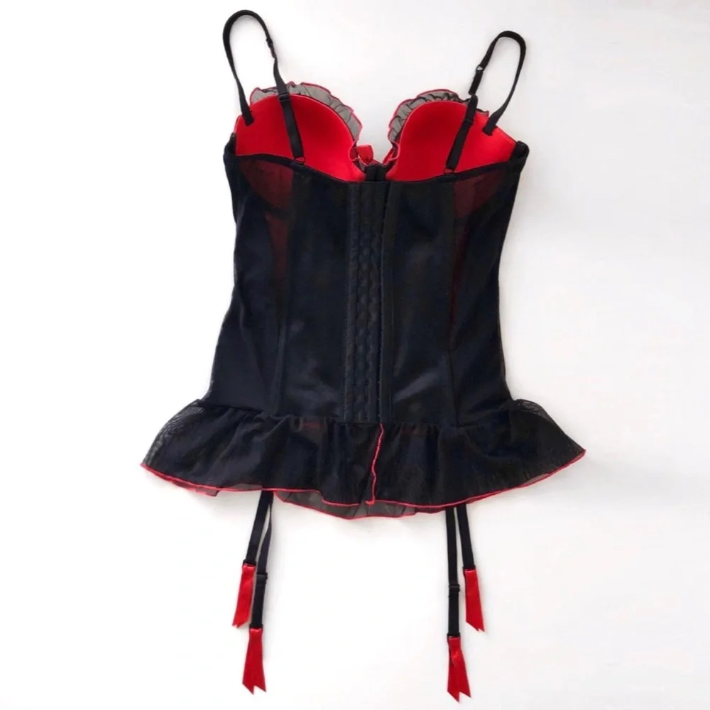 Hanky Panky red & black mesh lace corset, size 12D/DD - Picture 2 of 4
